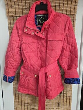 C Wonder Quilted Pink Women's Belted Travel Jacket